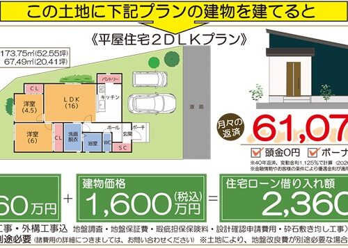 平屋プラン！土地建物コミコミでこの価格！※諸費用は別途(登記費用や地盤改良費など)