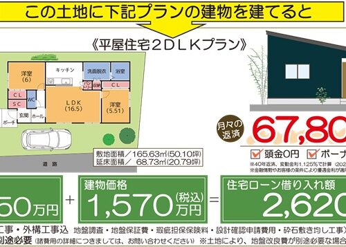平屋プラン！土地建物コミコミでこの価格！！※諸費用は別途(登記費用や地盤改良費用など)